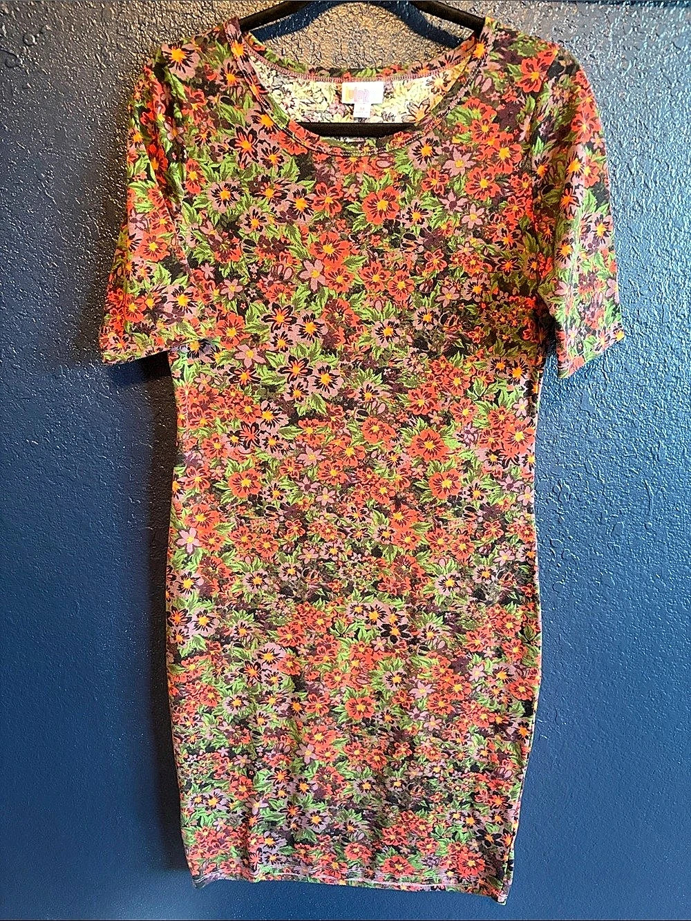 LuLaRoe Floral Midi Dress in Black & Orange Size Medium